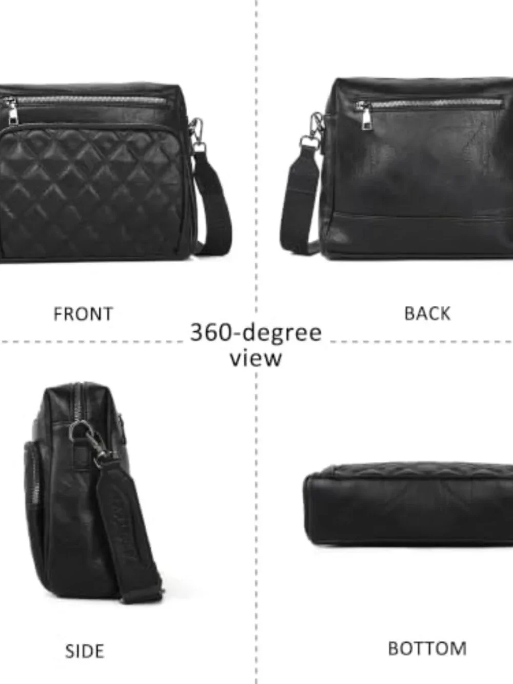 Triple Zip Crossbody Bag with Wide Strap, Faux Leather Shoulder Handbag for